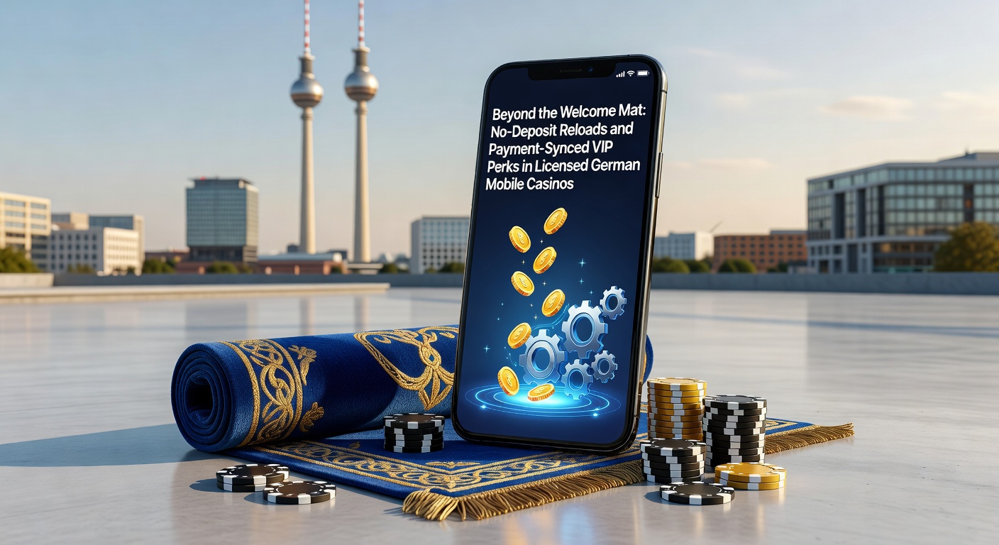 Mobile-Casino-App mit No-Deposit-Reload-Angebot und VIP-Perks-Symbolen auf einem Smartphone-Bildschirm