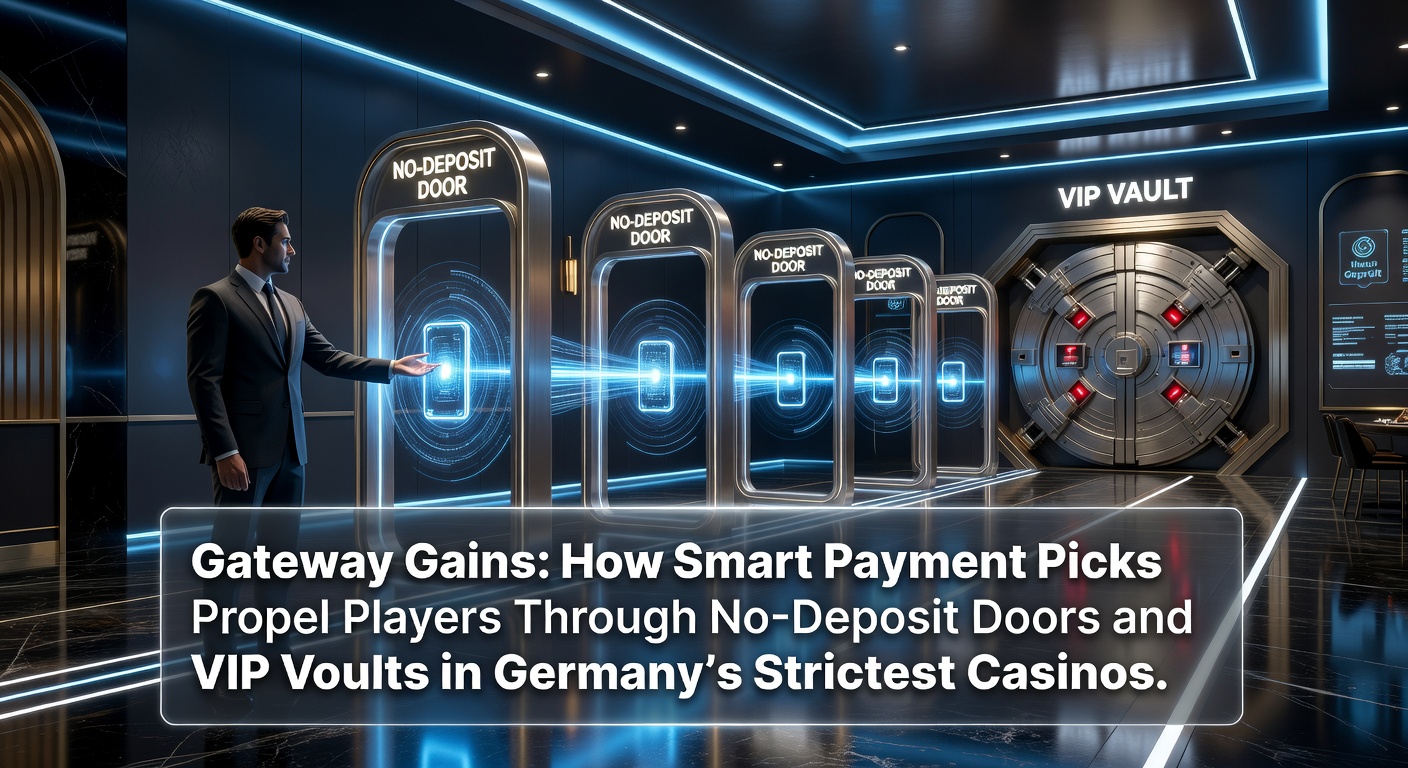 Grafik zeigt smarte Zahlungsoptionen wie Klarna und PayPal, die Türen zu Casino-Boni aufstoßen, mit Symbolen für No-Deposit-Angebote und VIP-Zugänge in einem deutschen Casino-Setting