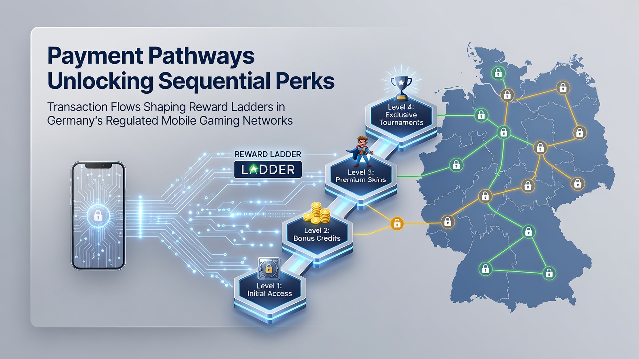 Transaktionsflüsse und Belohnungsleitern in deutschen mobilen Gaming-Netzwerken visualisiert durch Zahlungswege und sequenzielle Perks