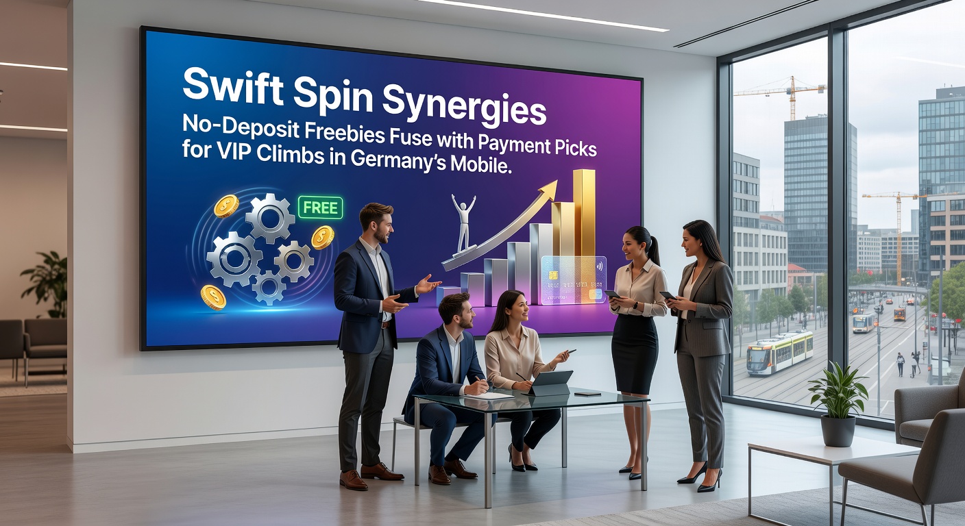 VIP-Leiter mit Free Spins und Zahlungssymbolen wie Klarna und PayPal auf mobilem Gerät, umgeben von Gewinnchips